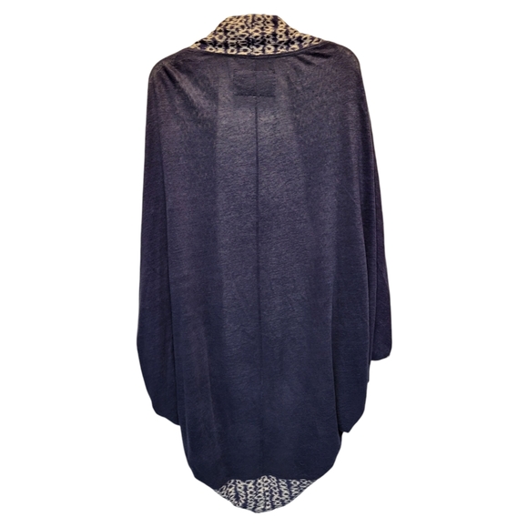 Saturday Sunday Blue & Cream Linen Cardigan Duster with Shawl Collar- Size XS/S - Picture 3 of 6